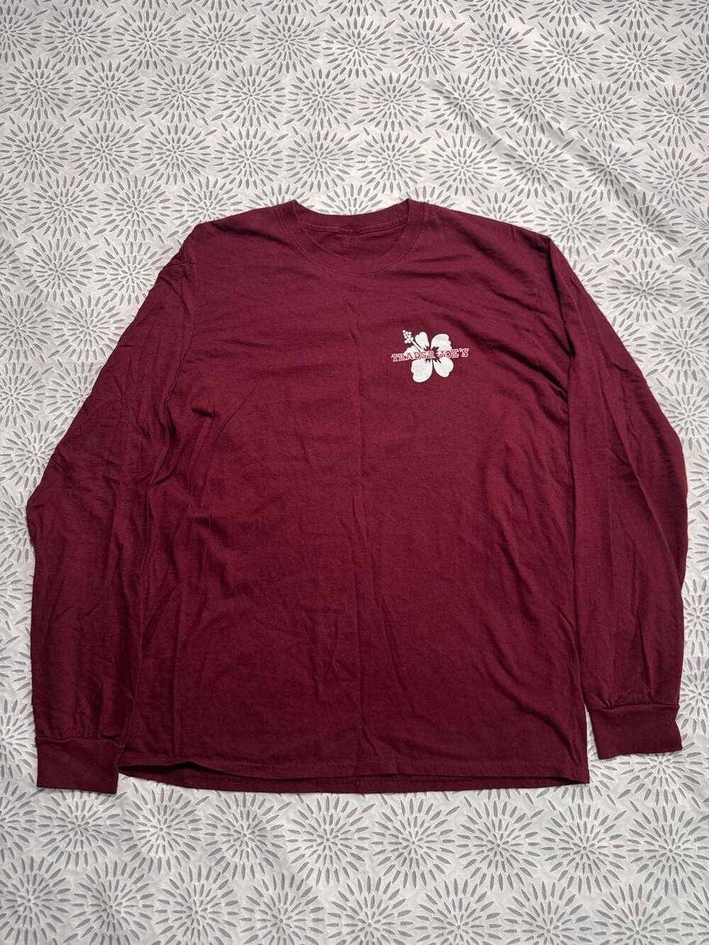 Trader Joe's Maroon Cotton Hibiscus Logo Long Sleeve T-Shirt